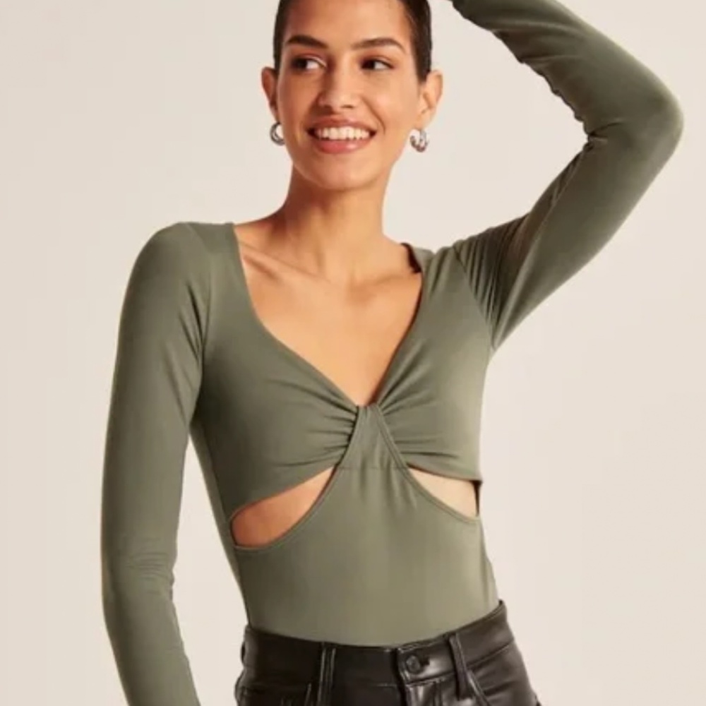 Green Double-Layered Seamless Fabric Cut Out Body Suit Abercrombie